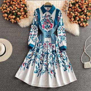 Long Sleeve Print Maxi Shirtdress