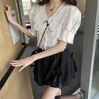 Lace Trim Cropped Blouse / Bow Mini A-line Skort