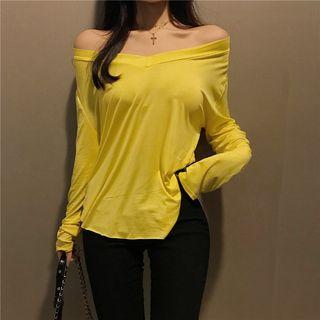 Loose-fit Long-sleeved Plain T-shirt