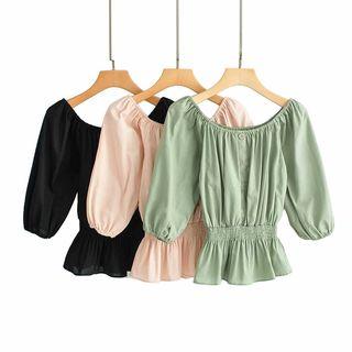 Ruffle Hem Elbow-sleeve Top