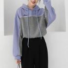 Lettering Print Color Block Drawstring Hoodie As Shown In Figure - One Size