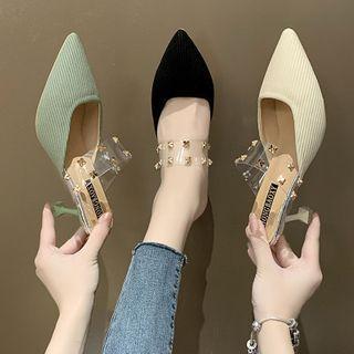 Pointed Studded Flared Heel Mules