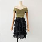 Mock Two Piece Short-sleeve Tiered Dress