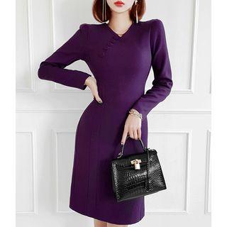 Diagonal-button Sheath Dress