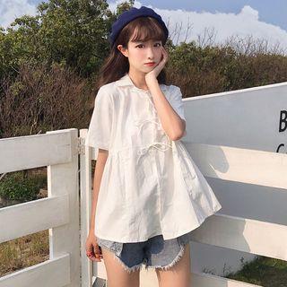 Short-sleeve Lace-up Shirt White - One Size