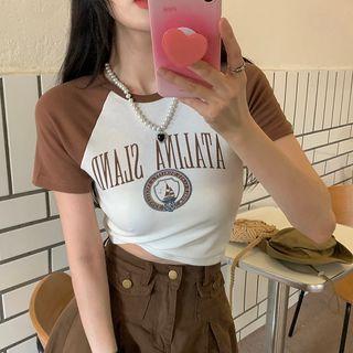 Short-sleeve Raglan T-shirt Coffee & White - One Size