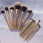 Set Of 16: Brushed Metal Handle Makeup Brush With Brush Net - Set Of 16 - Dark Silver - One Size