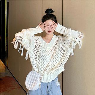Perforated Fringed Sweater