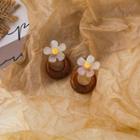Flower Acrylic Earring 1 Pair - White & Brown - One Size