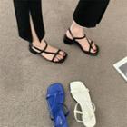 Square-toe Ankle-strap Chunky-heel Sandals