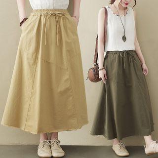 Plain Band-waist Maxi A-line Skirt