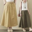 Plain Band-waist Maxi A-line Skirt