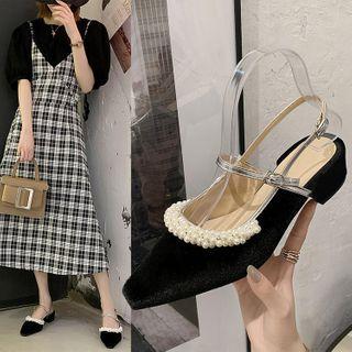 Block-heel Beaded Slingback Pumps