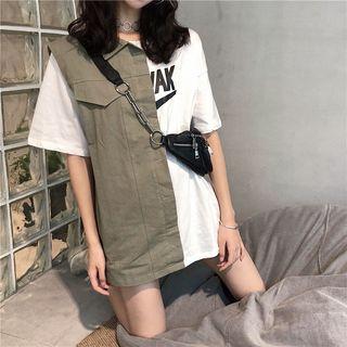 Patchwork Short-sleeved Top As Shown In Figure - One Size