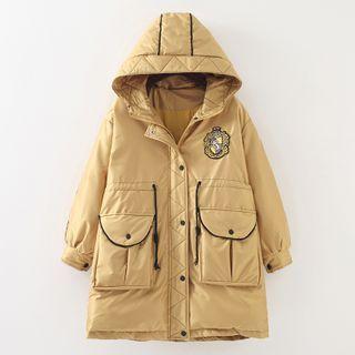 Badged Padded Zip-up Hooded Jacket