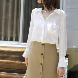 Tie-cuff Plain Blouse