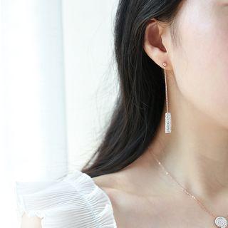 Rhinestone Drop Earring 1 Pair - Earrings - Tassel & Rhinestone Bar - One Size