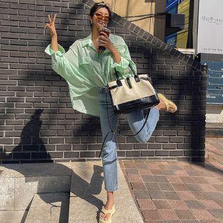 Flap-pocket Oversized Sheer Shirt