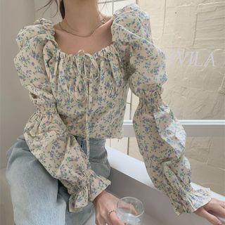 Square Neck Floral Blouse Floral - One Size