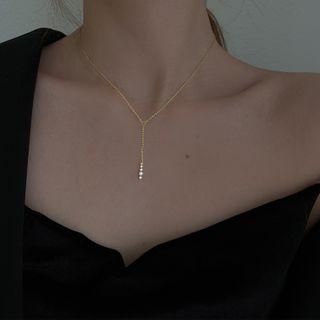 Rhinestone Pendant Sterling Silver Necklace Gold - One Size