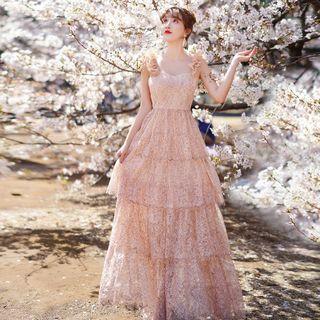 Spaghetti Strap Lace Tiered Maxi Dress
