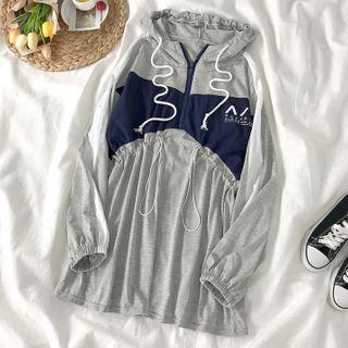 Hood Long-sleeve T-shirt Dress Light Gray - One Size