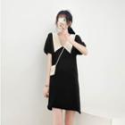 V-neck Two Tone A-line Mini Dress Black - One Size