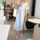 Two-tone Short-sleeve V-neck Midi Dress