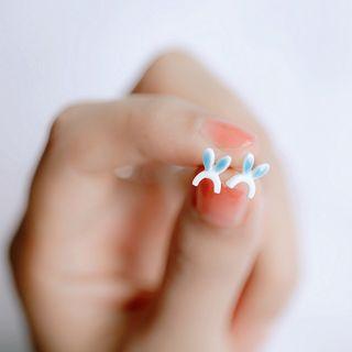 Rabbit Ear Stud Earring 1 Pair - Rabbit - White & Blue - One Size