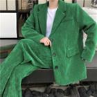 Plain Single-breasted Blazer / Wide Leg Pants