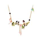 Fashion Elegant Plated Gold Enamel Swallow Flower Tassel Necklace With Cubic Zirconia Golden - One Size