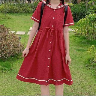 Sailor Collar Dress Red - Dress - One Size