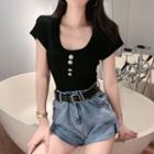 Short-sleeve Button Front T-shirt