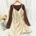 Plain Sleeveless Dress + Long-sleeve Top