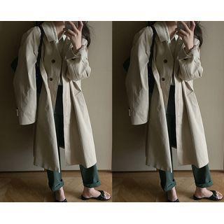Raglan-sleeve Plain Long Mac Coat (beige) One Size