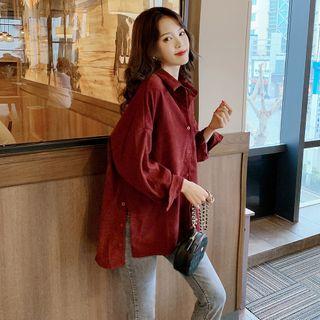 Slit-side Corduroy Shirt Wine Red - One Size