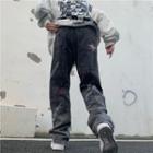 Splatter Print Embroidered Straight Leg Jeans