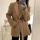 Contrast-trim Wool Blend Jacket With Sash One Size