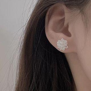 Flower Alloy Earring 1 Pair - Silver & White - One Size