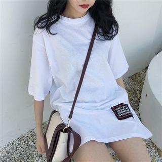 Applique Elbow-sleeve T-shirt Dress