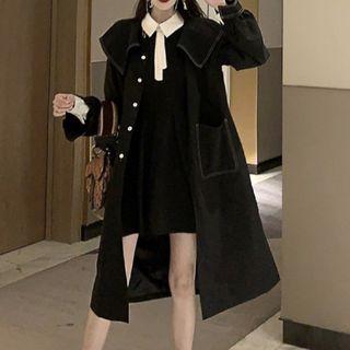 Contrast Trim A-line Shirtdress / Long Shirt Jacket