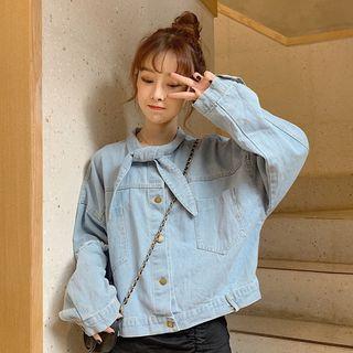 Tie-neck Long-sleeve Denim Jacket