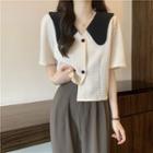 Short-sleeve Peter Pan Collar Contrast Trim Double-breasted Shirt
