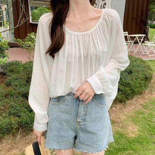 Long-sleeve Tie-back Chiffon Blouse