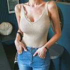 Laced V-neck Rib-knit Camisole Top