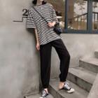 Elbow-sleeve Striped T-shirt / Cropped Harem Pants