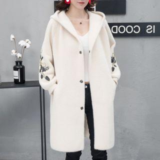 Flower Detail Hooded Midi Button Coat