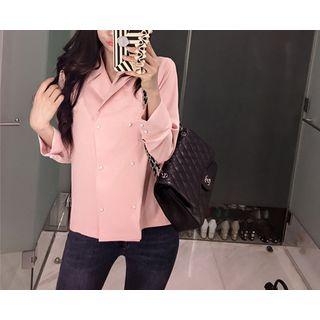 Faux-pearl Double-breasted Blouse