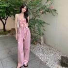 Tie-dye Cropped Tank Top / High-waist Washed Straight-cut Jeans