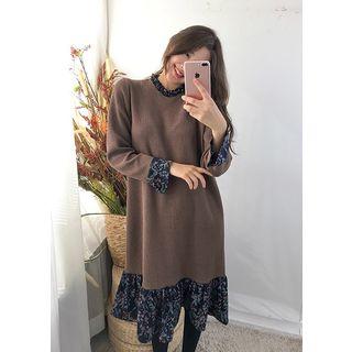 Floral Print Ruffle-trim Knit Dress